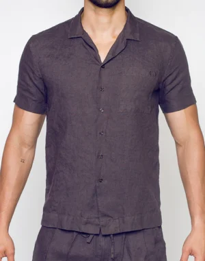 Breezy Linen Short Sleeve Classic Shirt<span> - </span>XS, Dark Grey