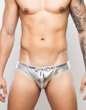 V30 BLK Label Swim Brief - Metalux Silver Foil<span> - </span>Silver, L