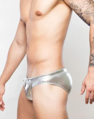 VB31BLK Label Swim Brief - Metalux Silver Foil - Cut outs<span> - </span>Silver, XL