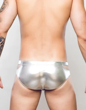 VB31BLK Label Swim Brief - Metalux Silver Foil - Cut outs<span> - </span>Silver, L