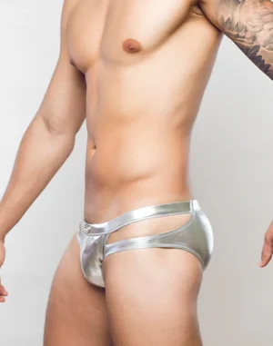 VB31BLK Label Swim Brief - Metalux Silver Foil - Cut outs<span> - </span>Silver, M