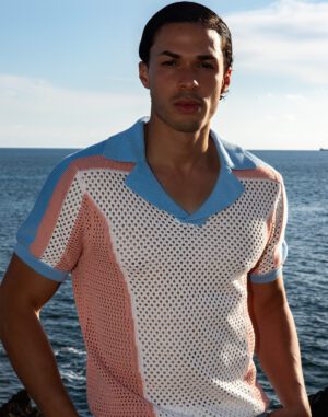 Aruba Polo Shirt<span> - </span>Blue/Peach, M