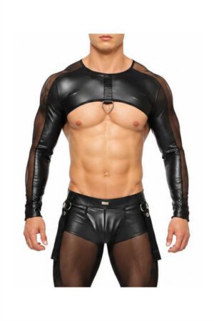 CAGE Long Sleeve Crop Top-PVC<span> - </span>Black, M